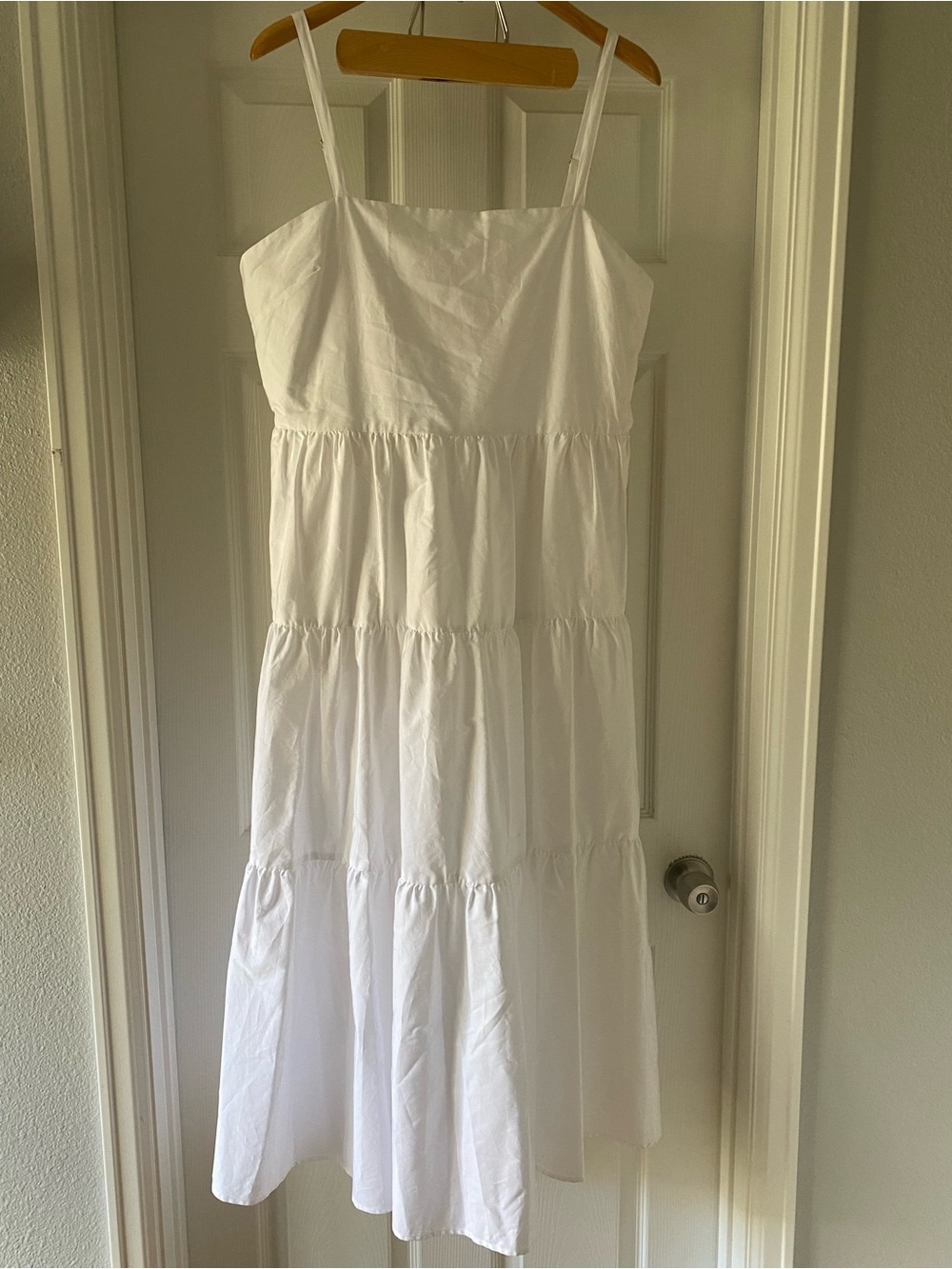 Nordstrom White Tiered Waist Cotton Poplin Dress Size L